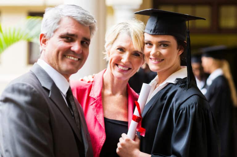 female college graduate with parents